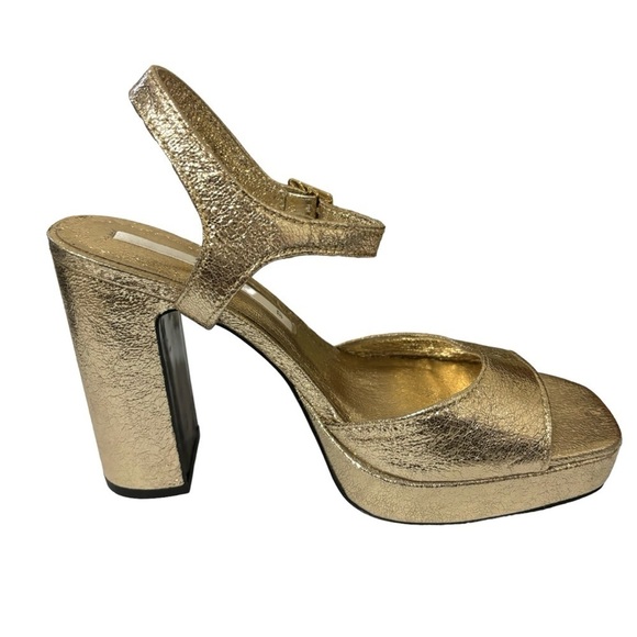 Zara Gold Shimmer Metallic Platform Open Toe Ankle Strap Heel Sandals Size 6.5 - Picture 6 of 10